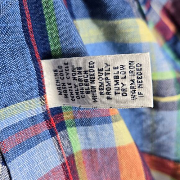 Ralph Lauren Polo Linen Shirt Mens Extra Large Custom Fit Button Up Multi Plaid - Picture 11 of 12